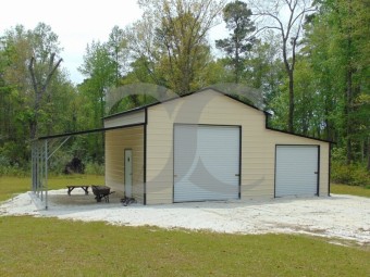 Enclosed Steel Barn | Boxed Eave Roof | 42W x 21L x 12H | Raised Center Aisle 