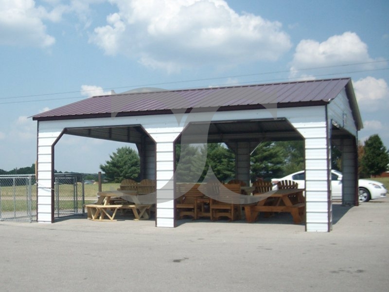 Carport | Vertical Roof | 24W x 26L x 9H | Pavilion Carport with Side Entry