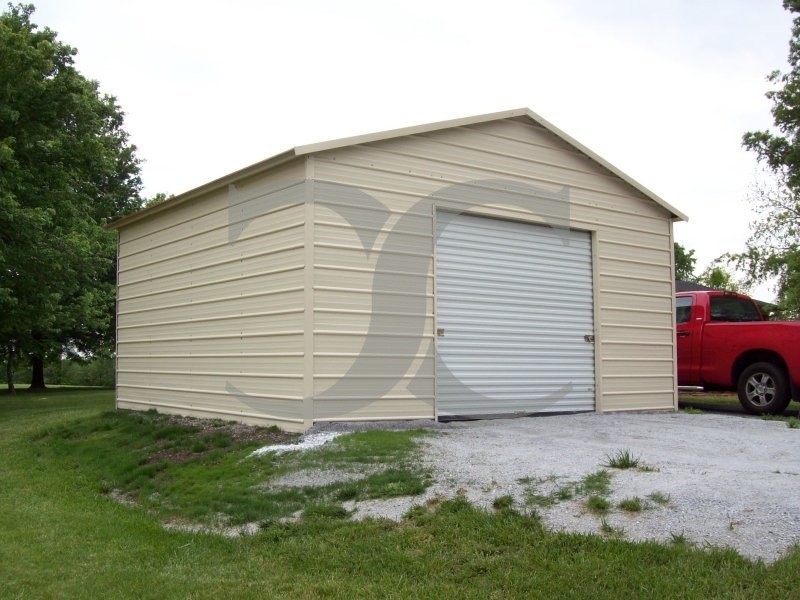 Garage | Boxed Eave Roof | 18W x 21L x 9H | 1-Car Steel Garage 
