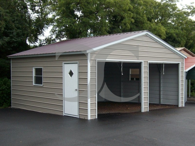 2-Bay Garage | Vertical Roof | 18W x 21L x 7H |  Enclosed Garage