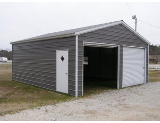 2-Bay Garage Building | Vertical Roof | 20W x 21L x 9H |  Metal Garage