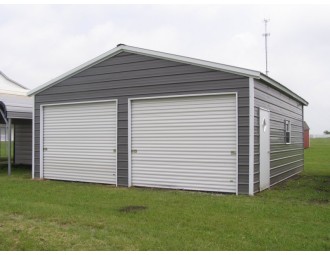 Enclosed Metal Garage | Vertical Roof | 22W x 26L x 9H | 2-Cars