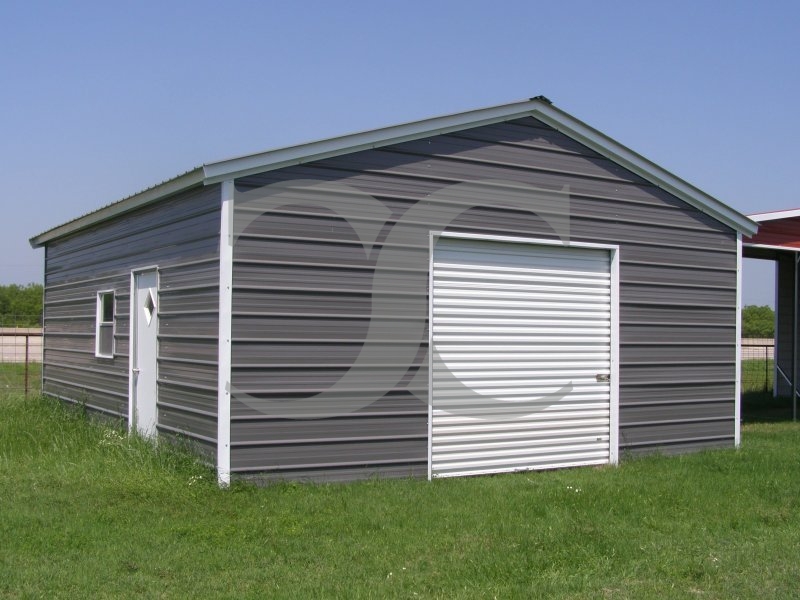 Metal Garage | Vertical Roof | 18W x 29L x 9H | 1-Car Garage