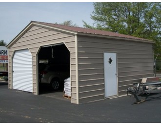 Enclosed Steel Garage | Vertical Roof | 22W x 21L x 9H | 2-Car