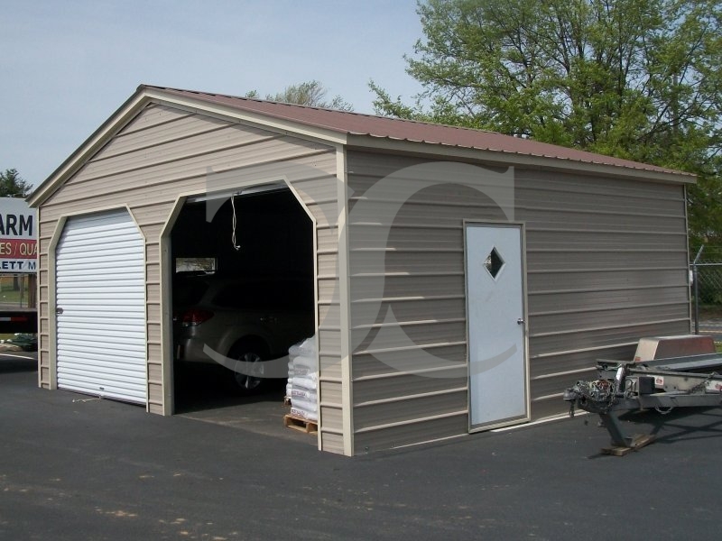 Enclosed Steel Garage | Vertical Roof | 22W x 21L x 9H | 2-Car