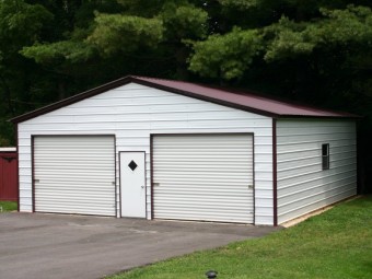 2-Vehicle Metal Garage | Vertical Roof | 24W x 36L x 9H | Enclosed