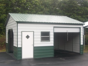 Enclosed Metal Garage | Vertical Roof | 22W x 21L x 9H |  Steel Garage