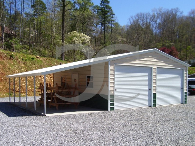 Metal Garage with Lean-to | Vertical Roof | 18W x 26L x 9H