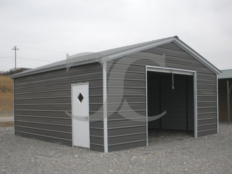 Enclosed Metal Garage | Vertical Roof | 20W x 21L x 9H |  1-Car