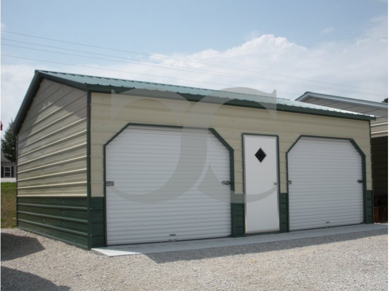 Side Entry Metal Garage | Vertical Roof | 22W x 26L x 9H | 2-Car
