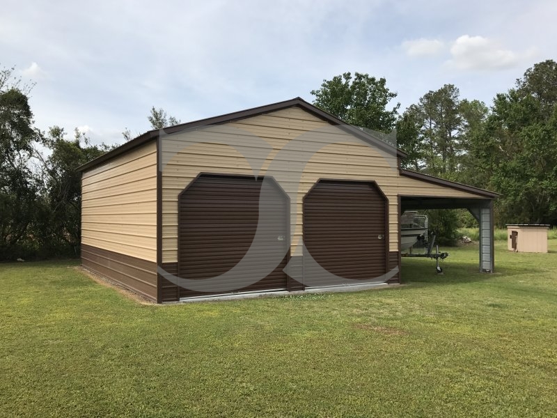 Enclosed Steel Garage | Vertical Roof | 24W x 31L x 12H | Lean-to