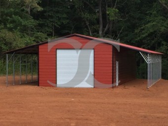Metal Garage with Lean-tos | Vertical Roof | 24W x 51L x 11H | Metal Shed