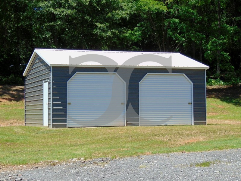 Side Entry Metal Garage | Vertical Roof | 20W x 26L x 9H |  2-Bay